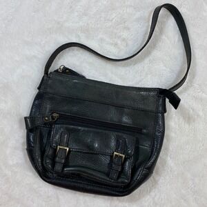 Vintage Fossil Y2K Shoulder Leather Bag Everyday Purse Buckle Detail Black Small
